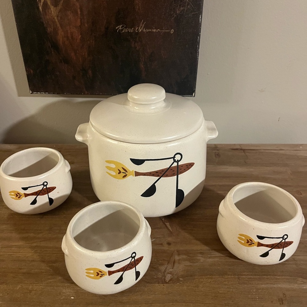 Handcrafted White‎ and Brown Serveware Set
